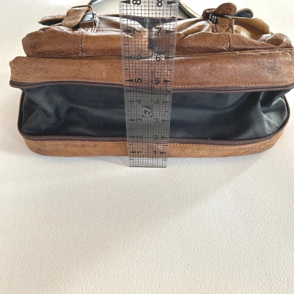 Unisex‎ Vintage Messenger Bag Tan Brown Distressed Leather Satchel Academic Boho